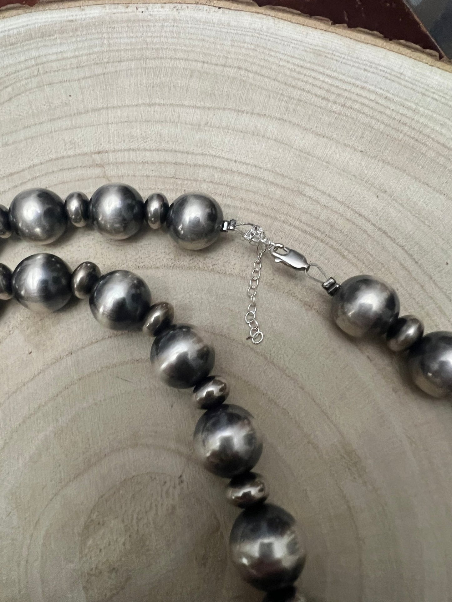 14mm & 10mm saucer Sterling Silver Pearls Statement Necklace - 35 inch