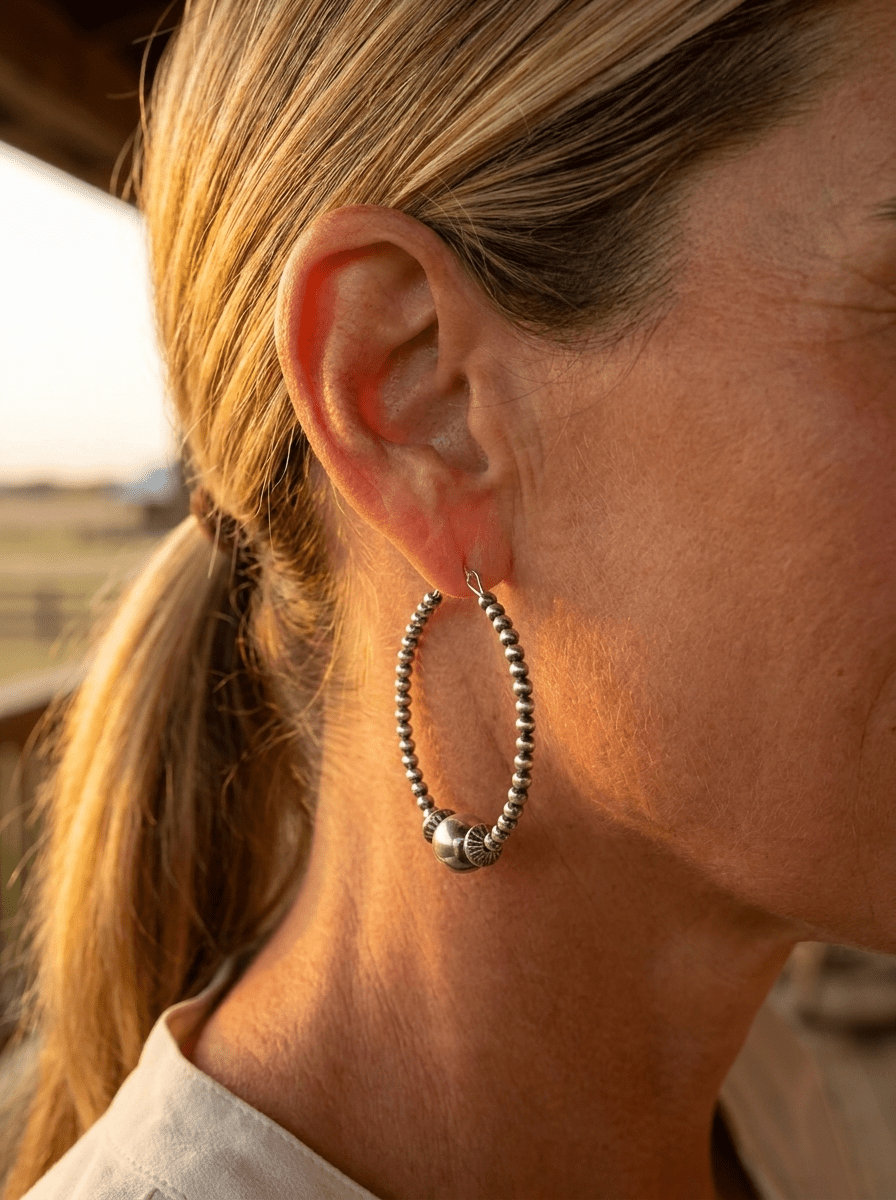 3mm Sterling Pearl Hoops with 10mm Center — 2 inch drop