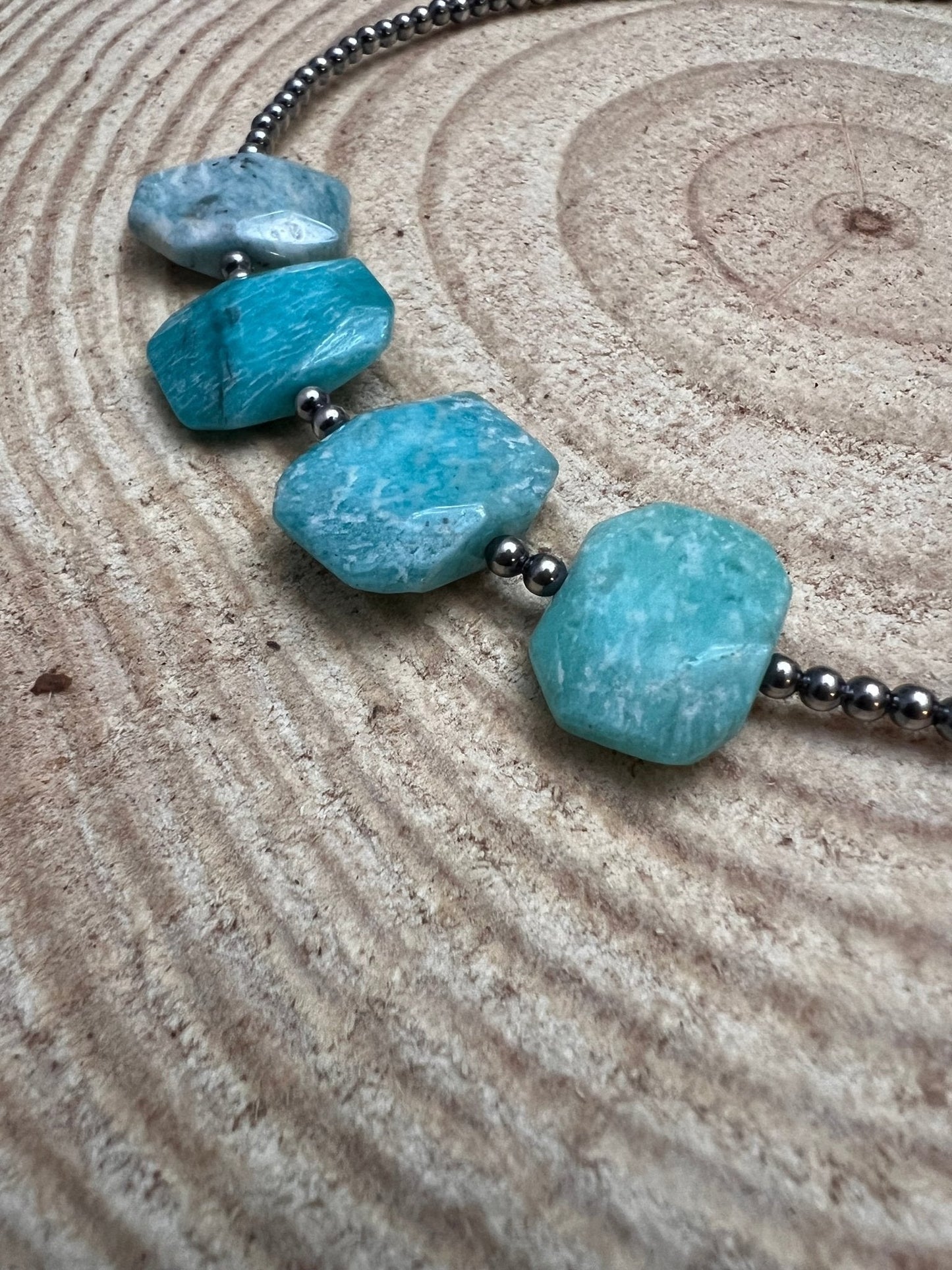 3mm Sterling Pearls and Peruvian Amazonite - 14 inch choker