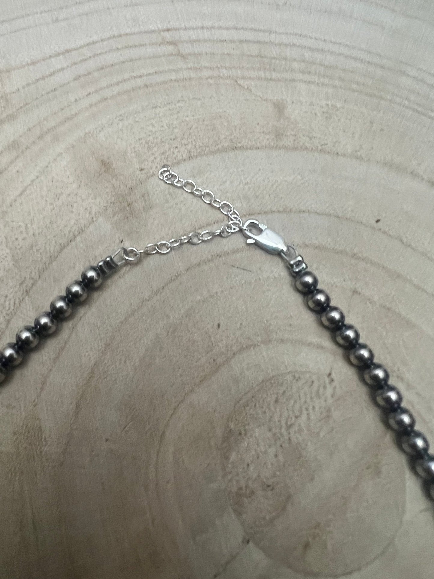 4mm & 5mm Sterling Pearl & Turquoise Choker — 15 inch (Handmade in North Texas)