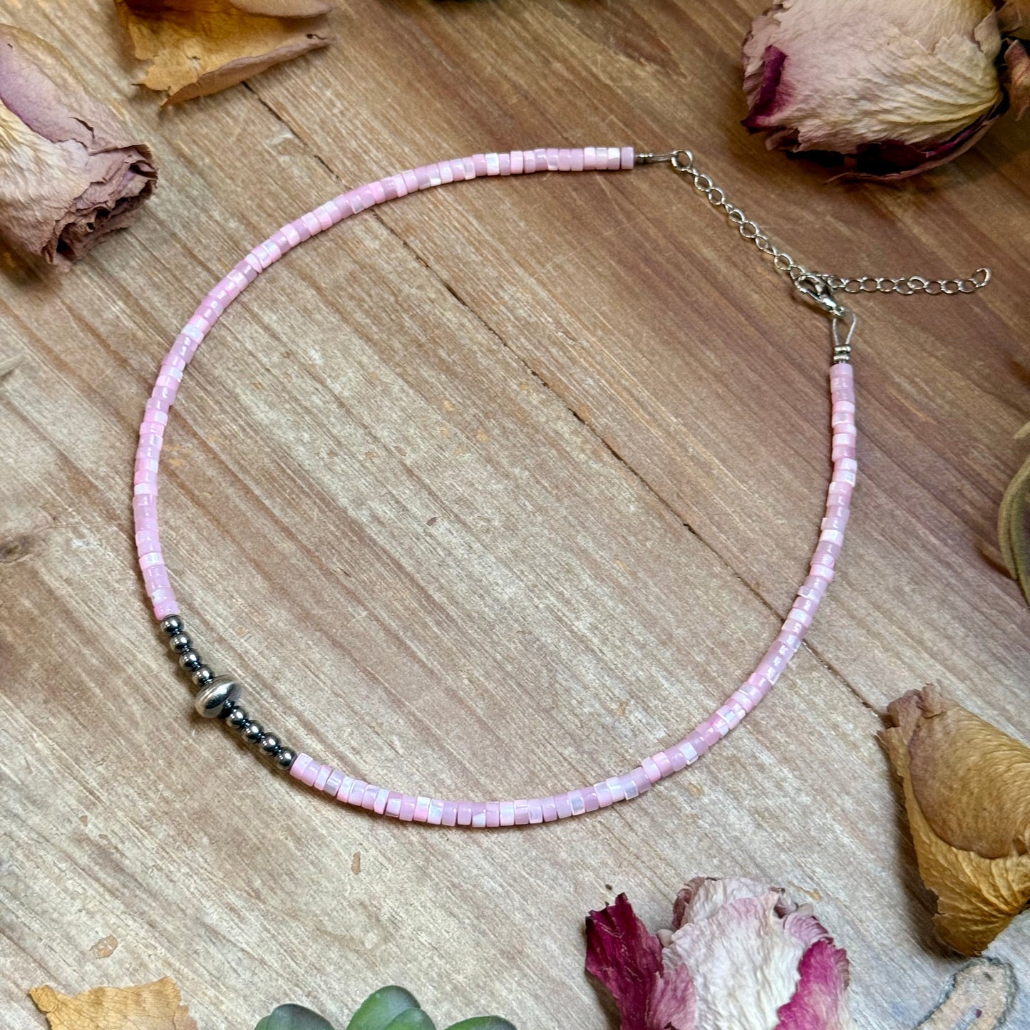 Pink Shell Heishi Necklace – 15"