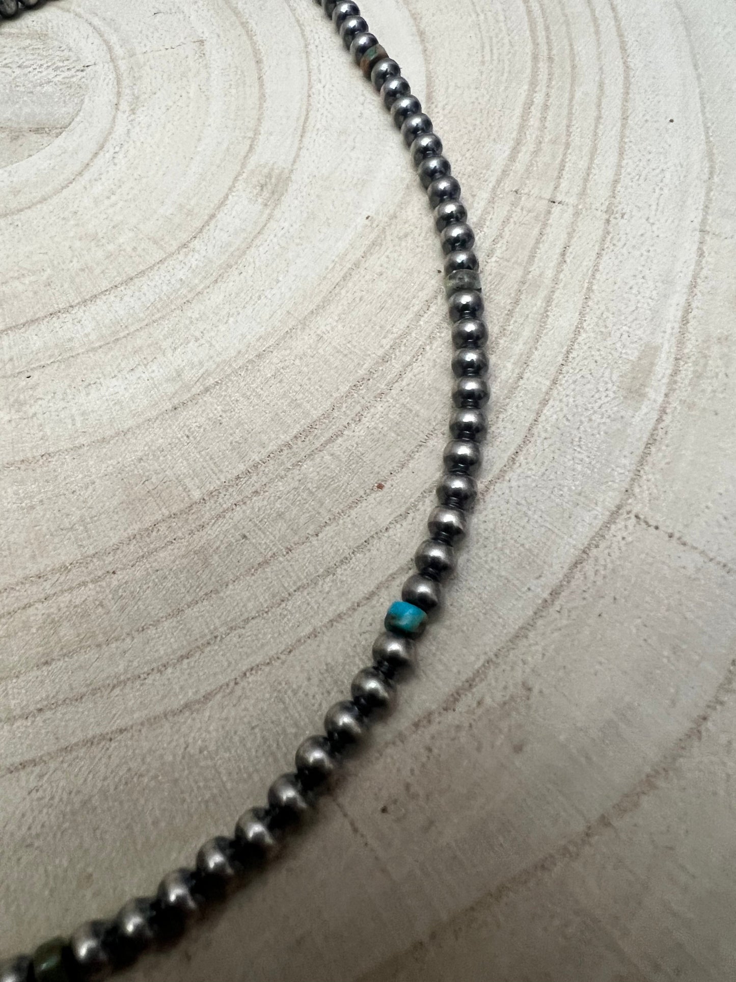 4mm Sterling Pearl and turquoise choker - 14 inch