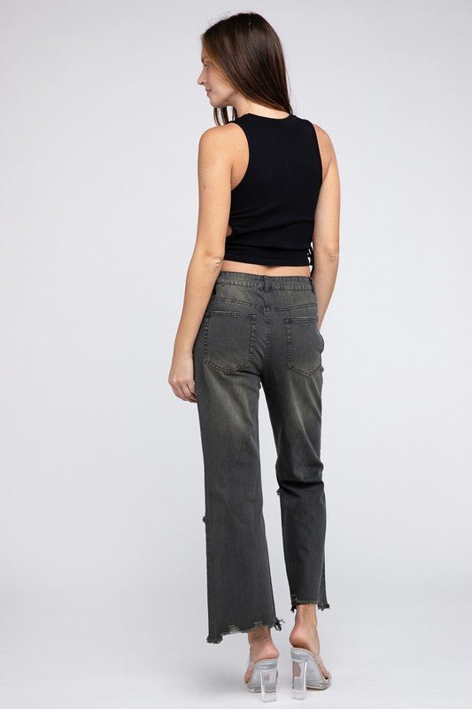 BiBi Distressed Vintage Washed Wide-Leg Western Pants — 100% Cotton Rigid Denim with Retro Worn-In Finish (Medium remaining)