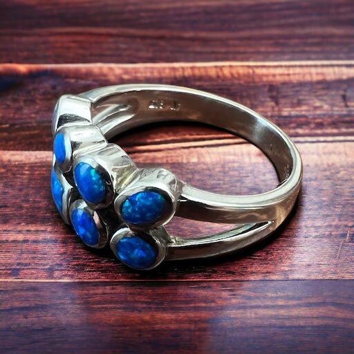Blue Opalite Multi-stone Ring on Sterling Silver