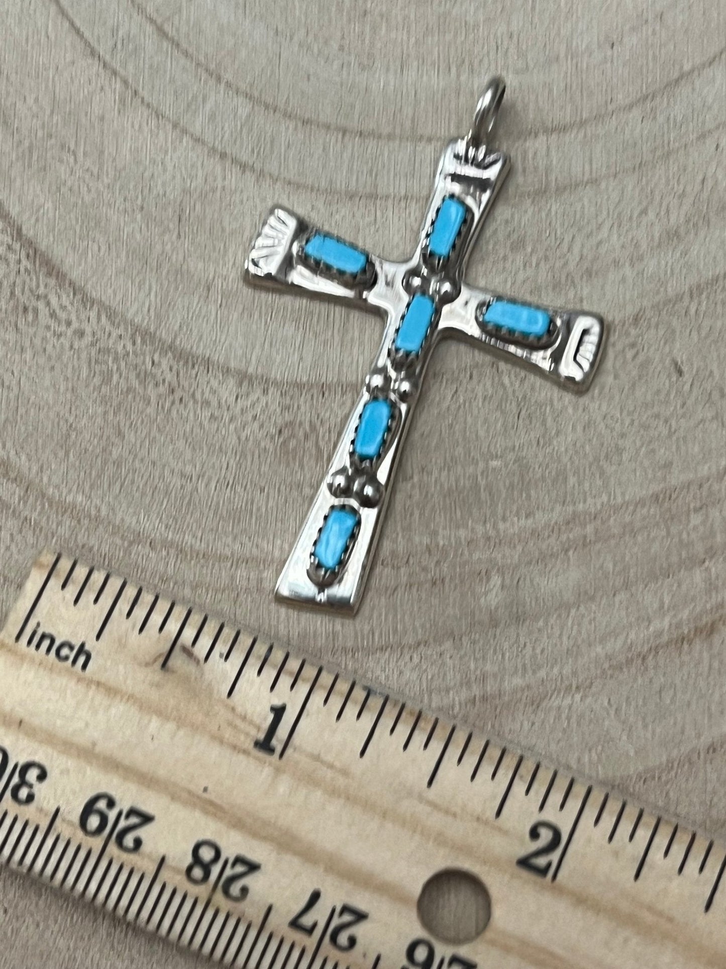 C. Iule Zuni Handmade Sterling Silver Turquoise Cross Pendant — 2" × 1 1/4"