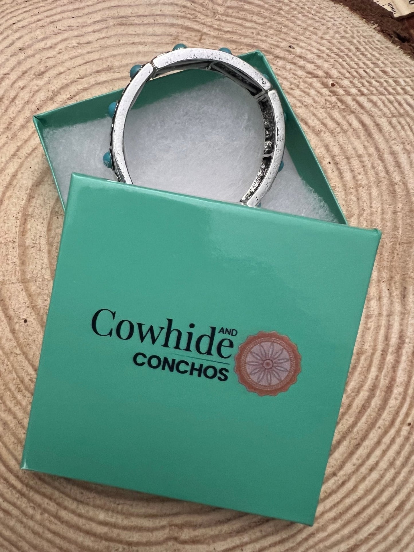 Card Theme Stretch Bracelet with Faux Turquoise