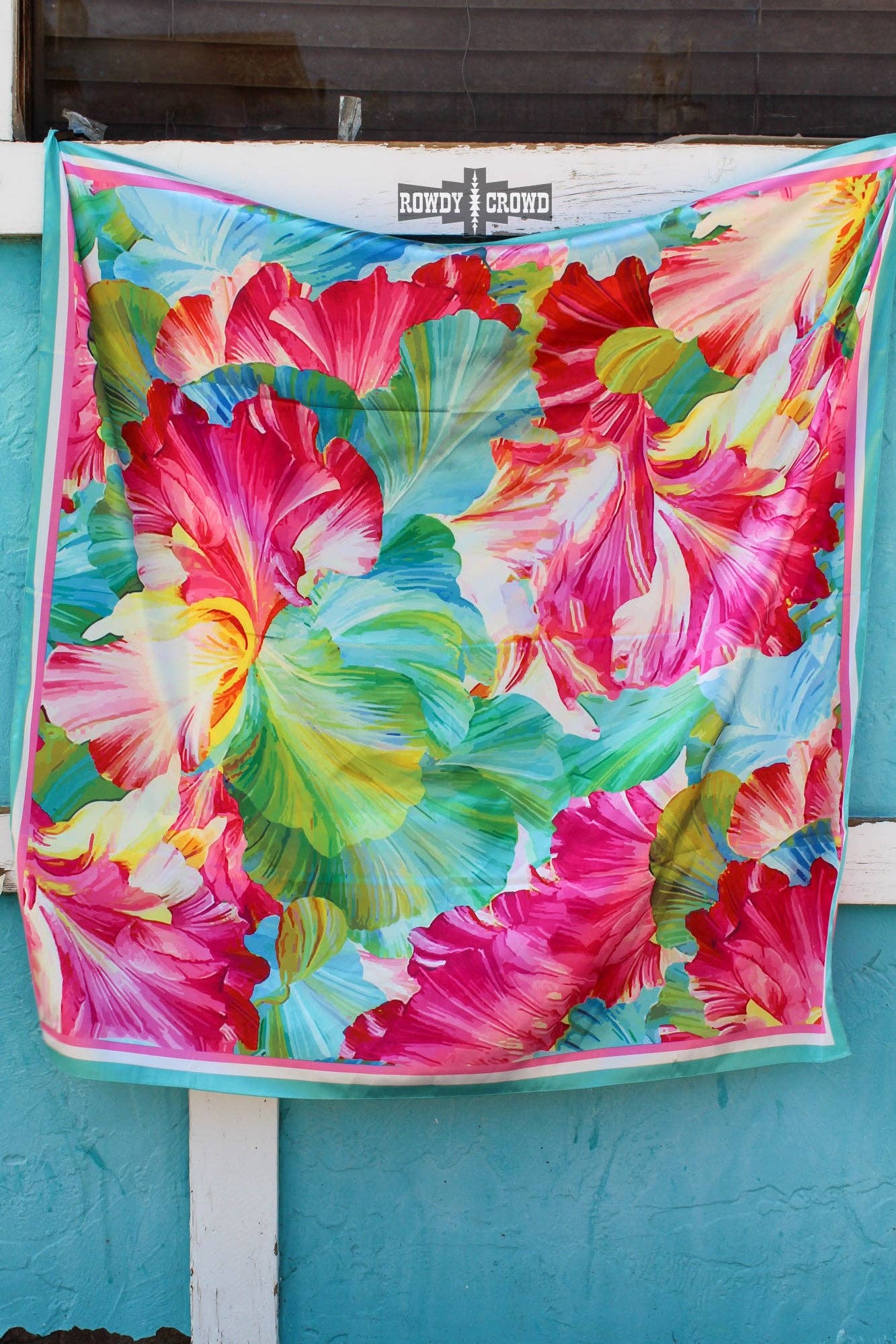 "Coastal" Floral Wild Rag — 36" Polyester Shiny Statement Western Scarf