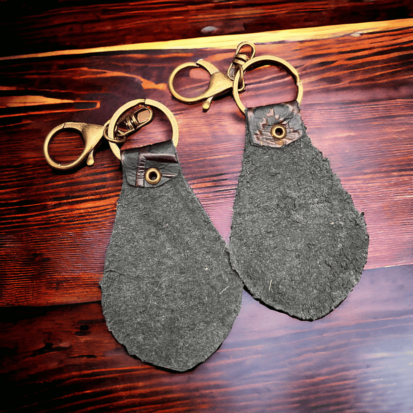 Western Embossed Leather Key Chain — Magenta Navajo Print (Handmade in Texas)
