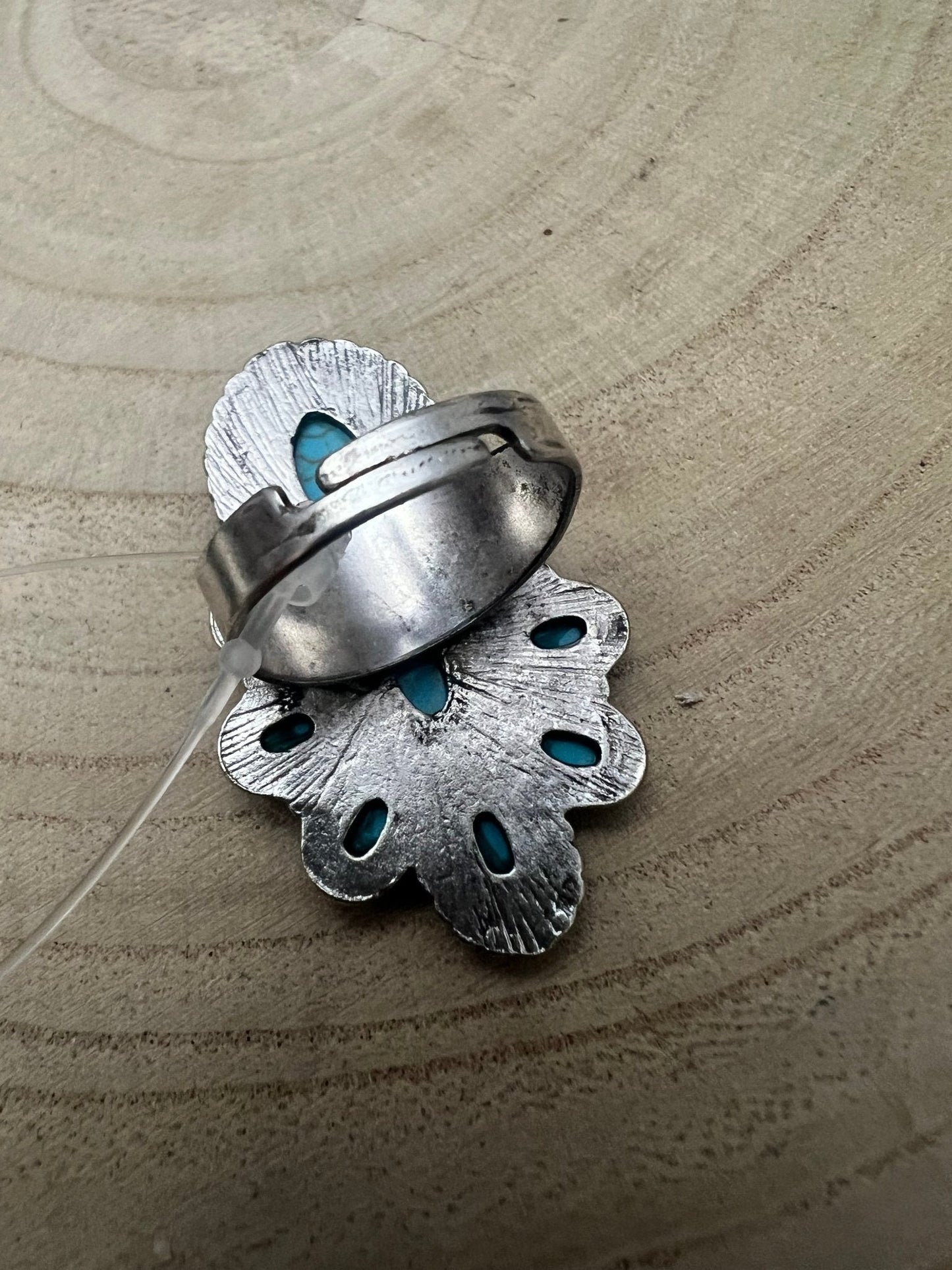 Western Faux Turquoise Cluster Adjustable Cuff Ring — Statement Size