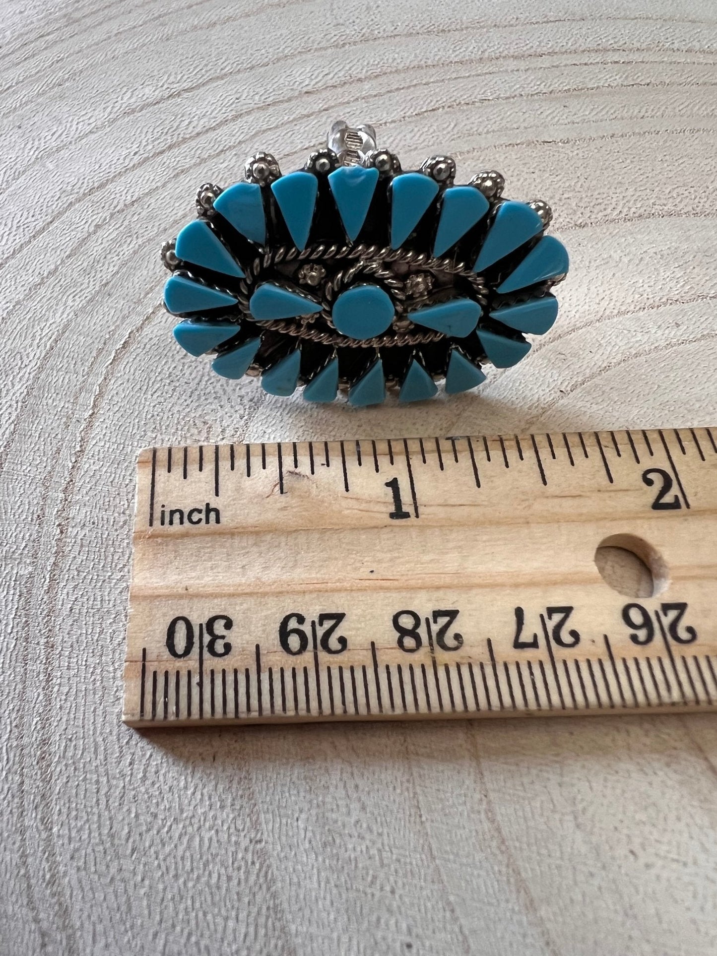 Merlinda Chavez Zuni Sterling Silver Statement Ring with Turquoise — Size 9 (Hallmark "D&M Chavez, Zuni")