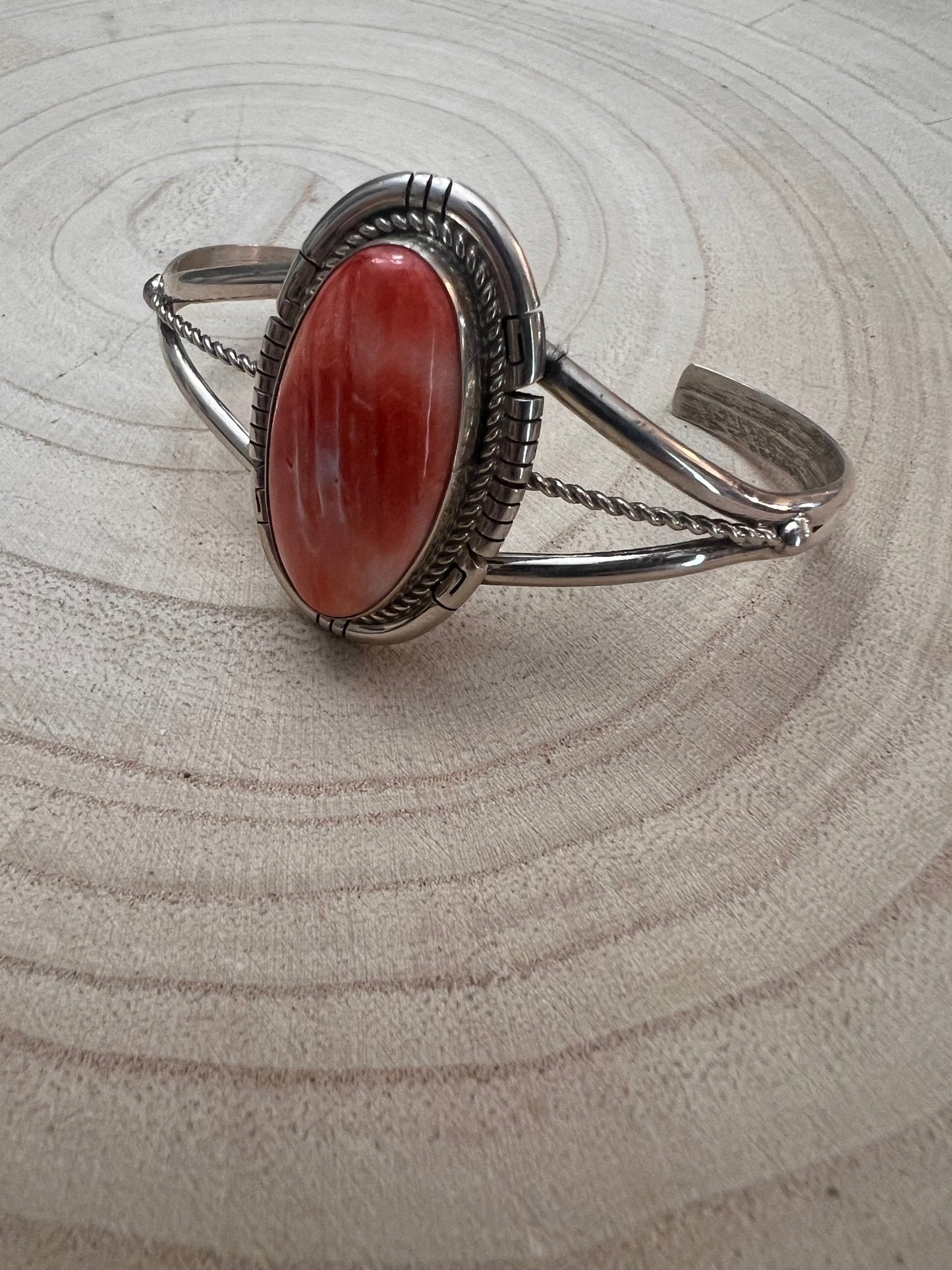 Dave Skeets Navajo Handmade Sterling Silver Spiny Oyster Bracelet — Adjustable 1 1/2" Opening