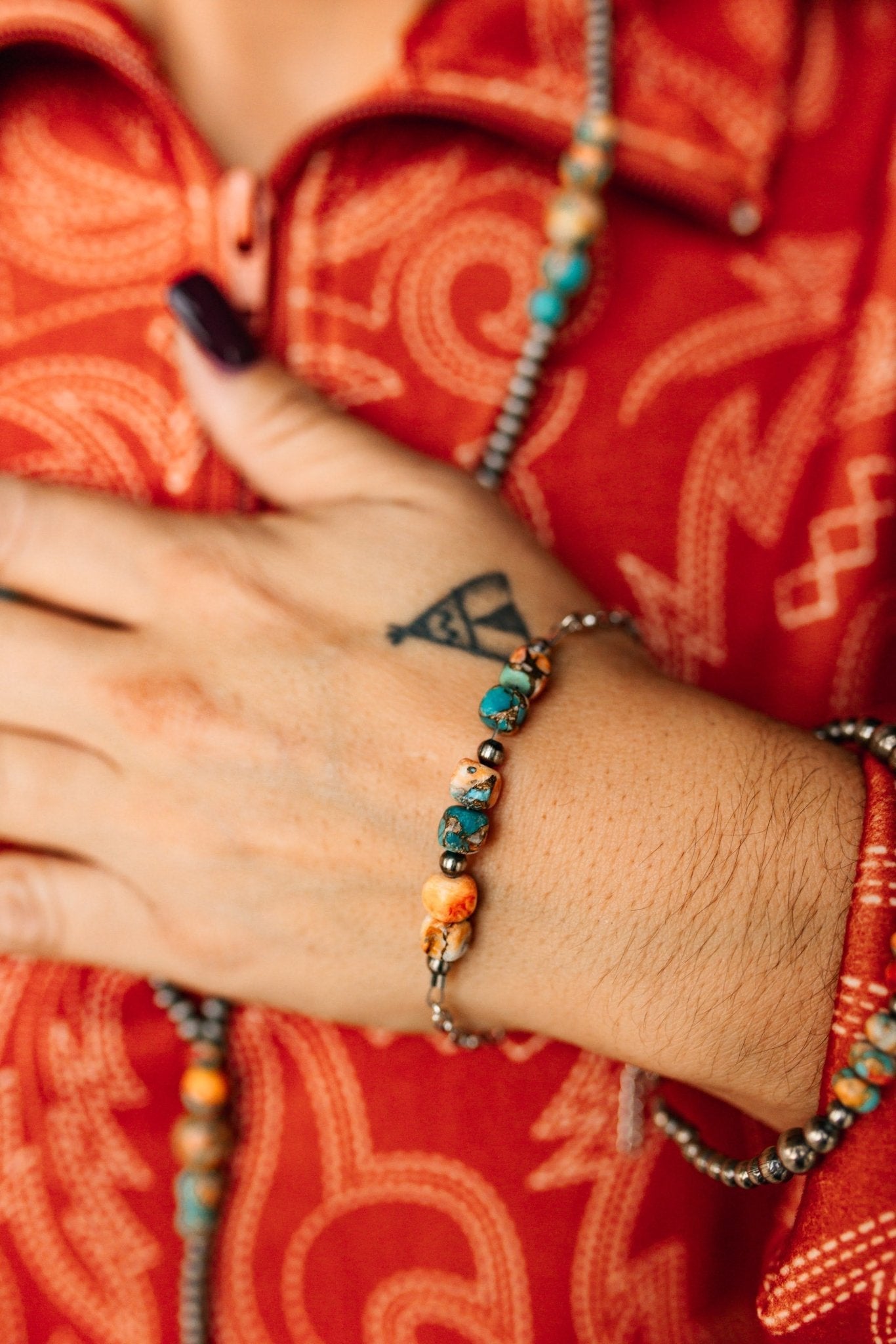 Spiny Oyster Turquoise Beaded Chain Bracelet