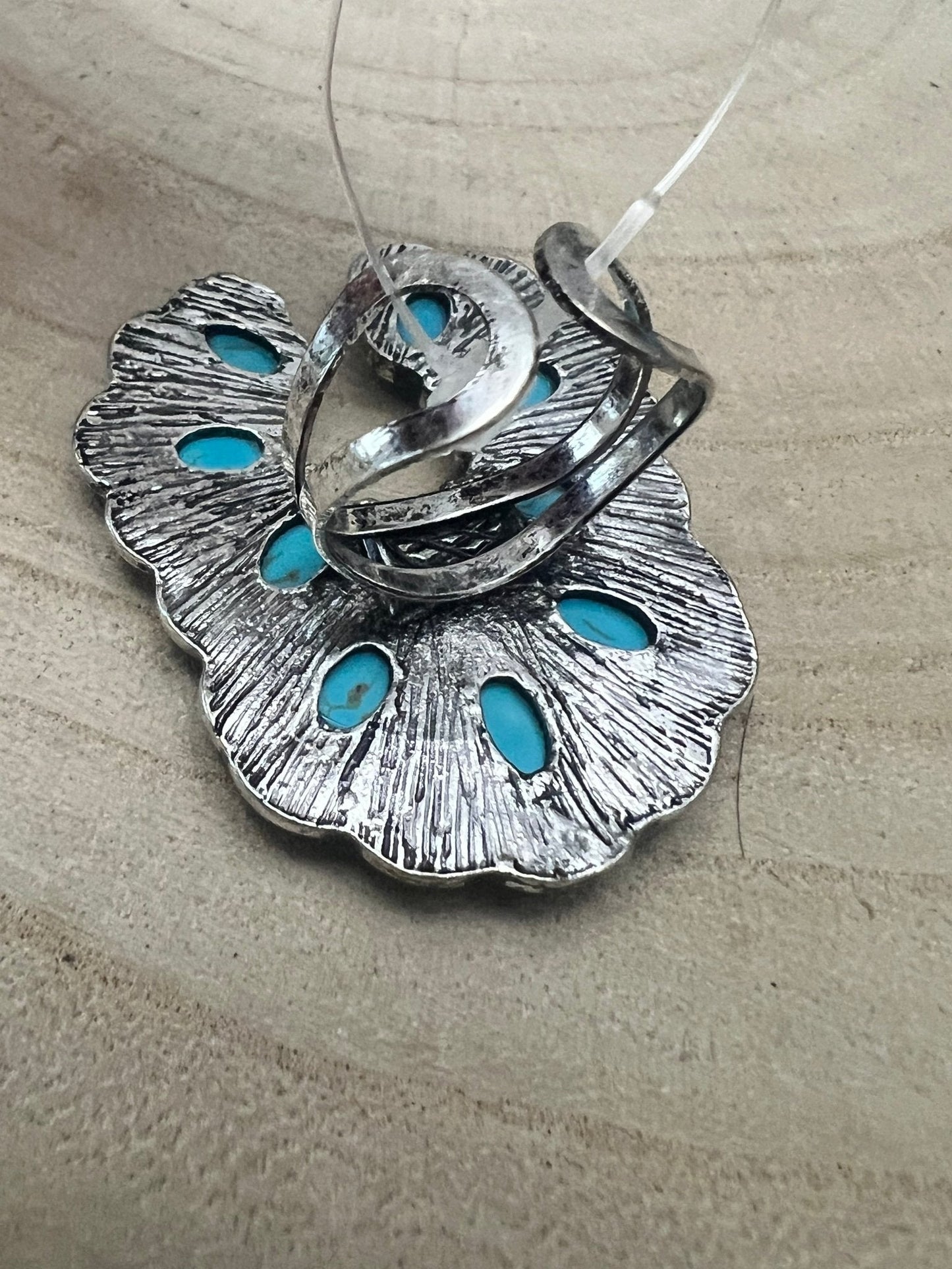 Western Squash Blossom Adjustable Ring — Faux Turquoise & Faux Opal Hand Statement