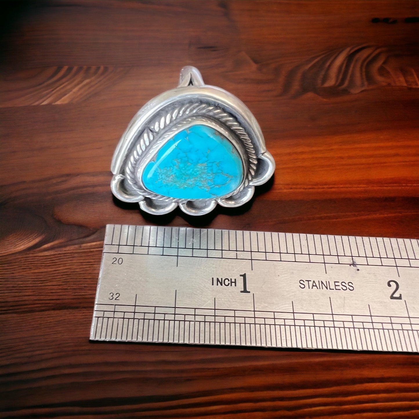 Turquoise Cabochon Sterling Silver Flower-Base Ring — Size 7