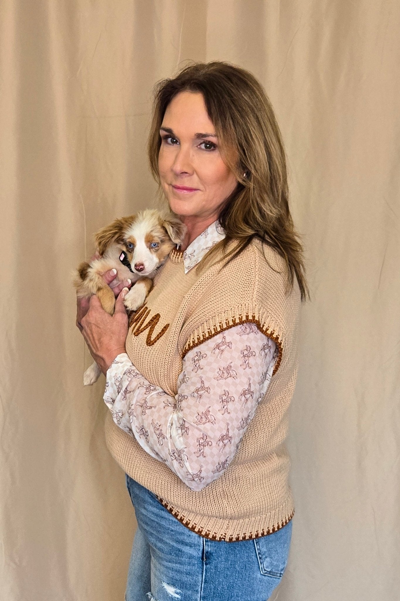 'YEEHAW' Contrast Stitched Sweater