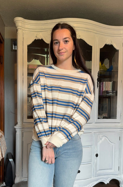 Stripe Crewneck Pullover Sweatshirt