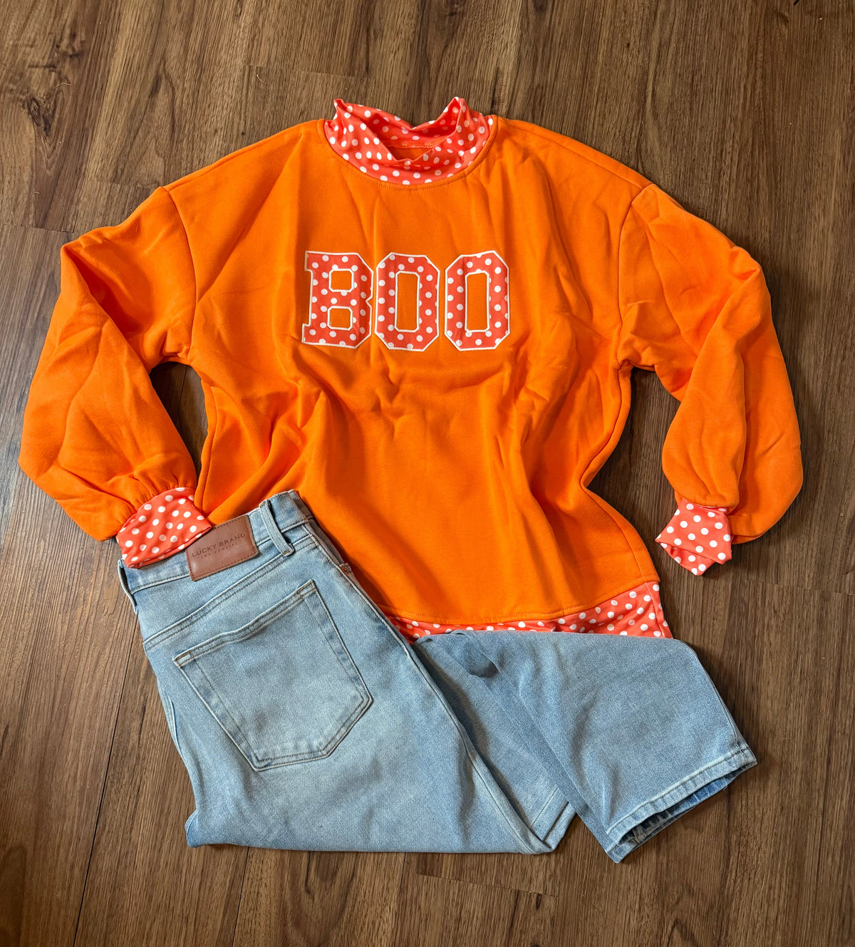 Polka Dot Boo Mock Neck Sweatshirt