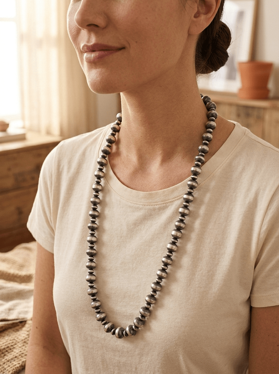 14mm & 10mm Saucer Sterling Pearl Statement Necklace — 35 inch