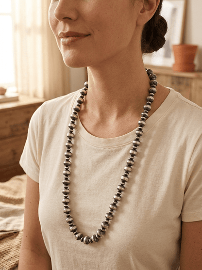 14mm & 10mm Saucer Sterling Pearl Statement Necklace — 35 inch