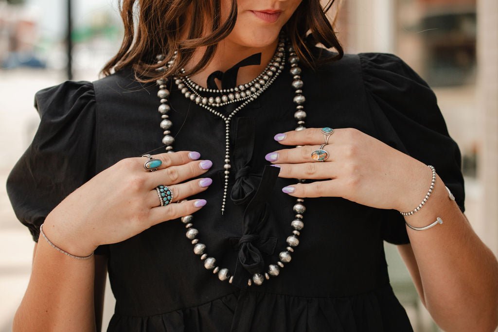 14mm & 10mm saucer Sterling Silver Pearls Statement Necklace - 35 inch