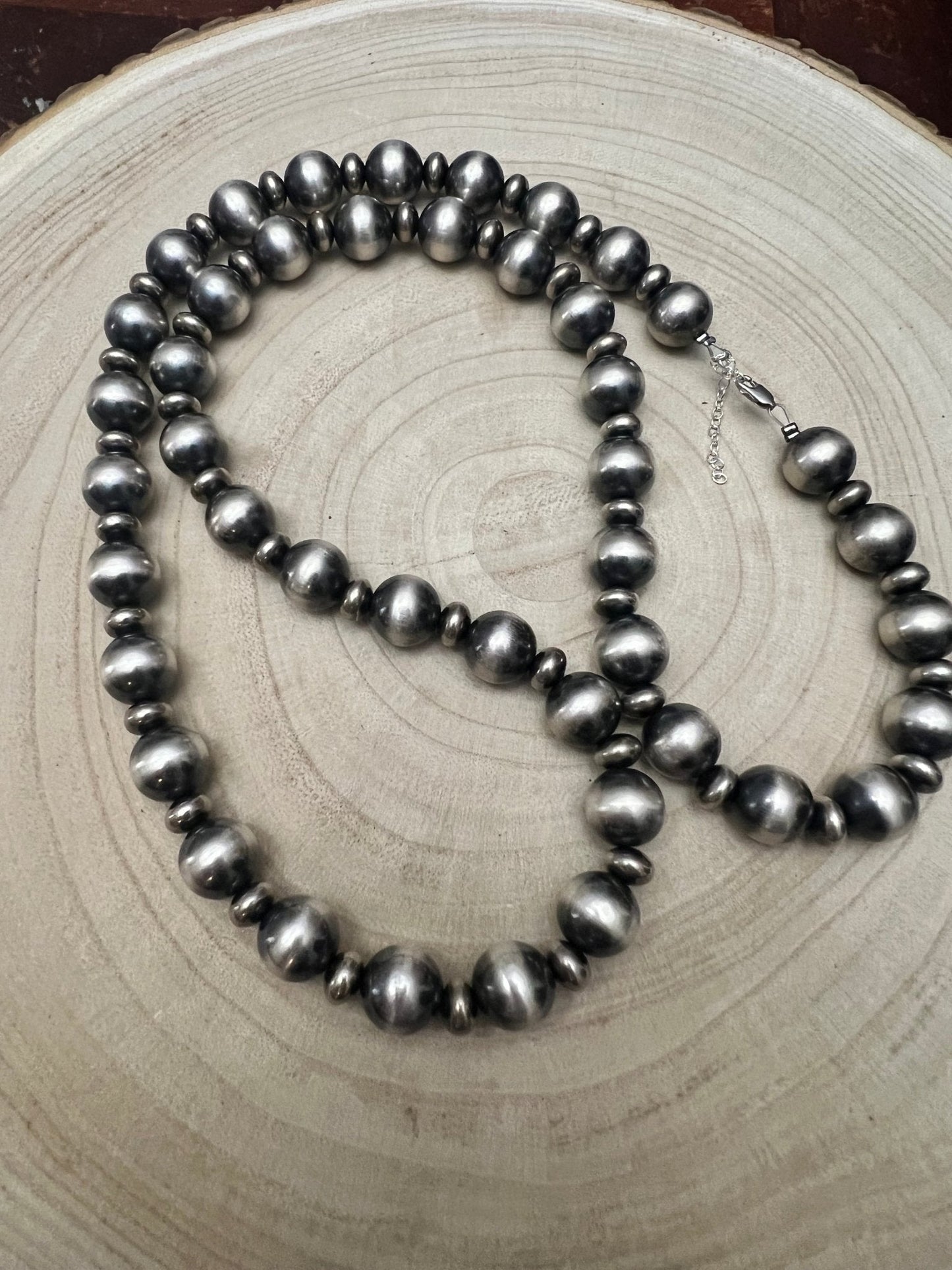 14mm & 10mm saucer Sterling Silver Pearls Statement Necklace - 35 inch