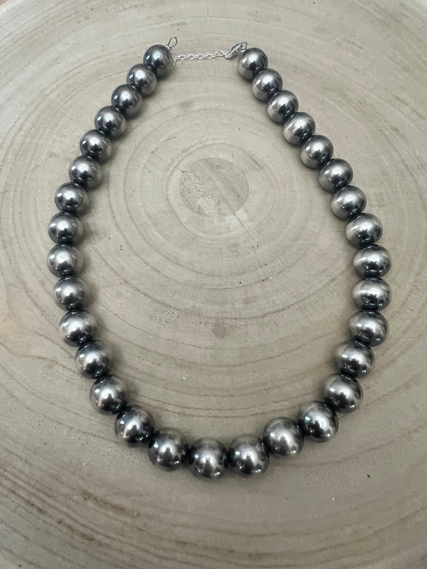 14mm Sterling Silver Pearls Necklace - 18 inch