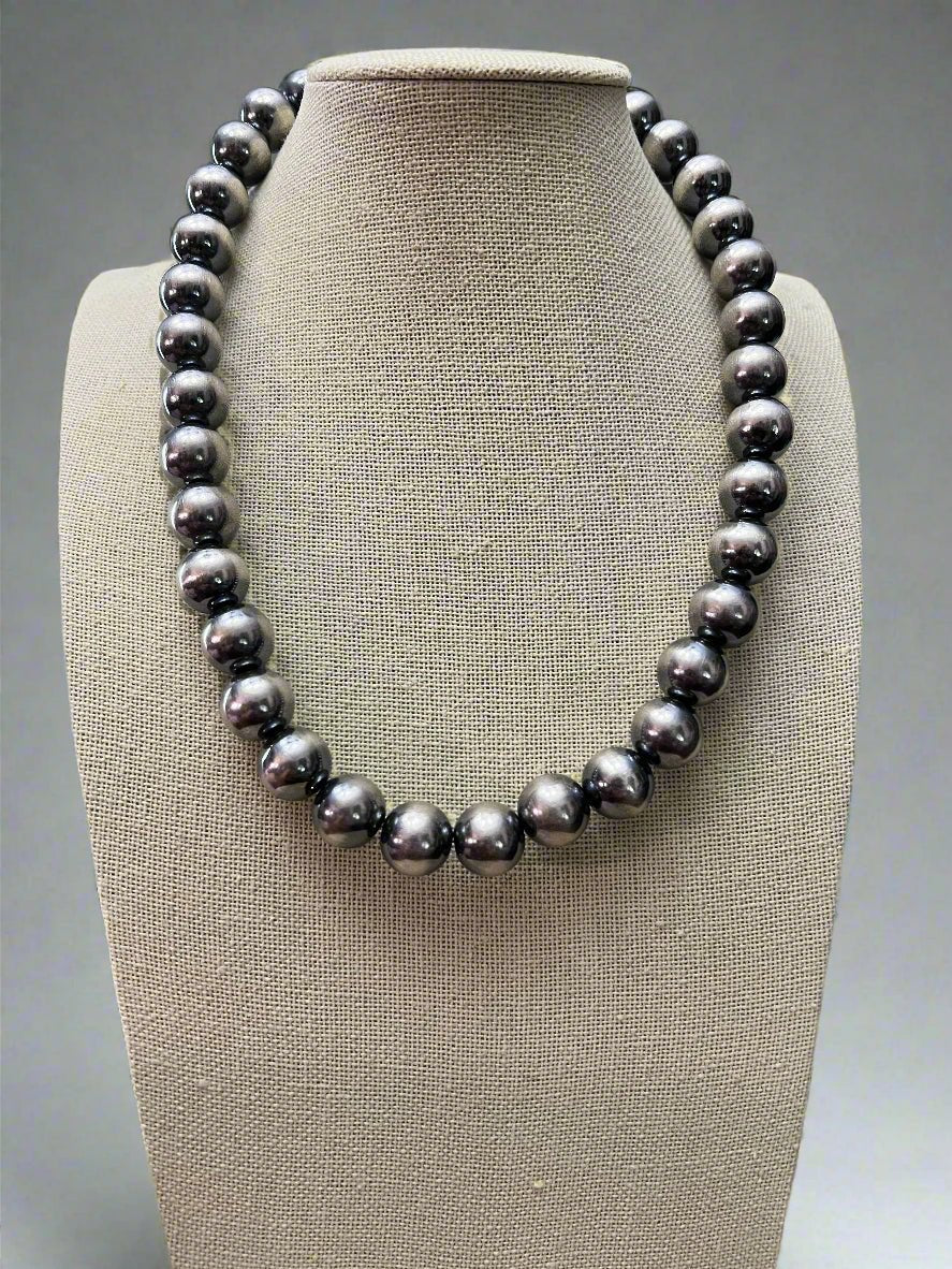 14mm Sterling Silver Pearls Necklace - 18 inch