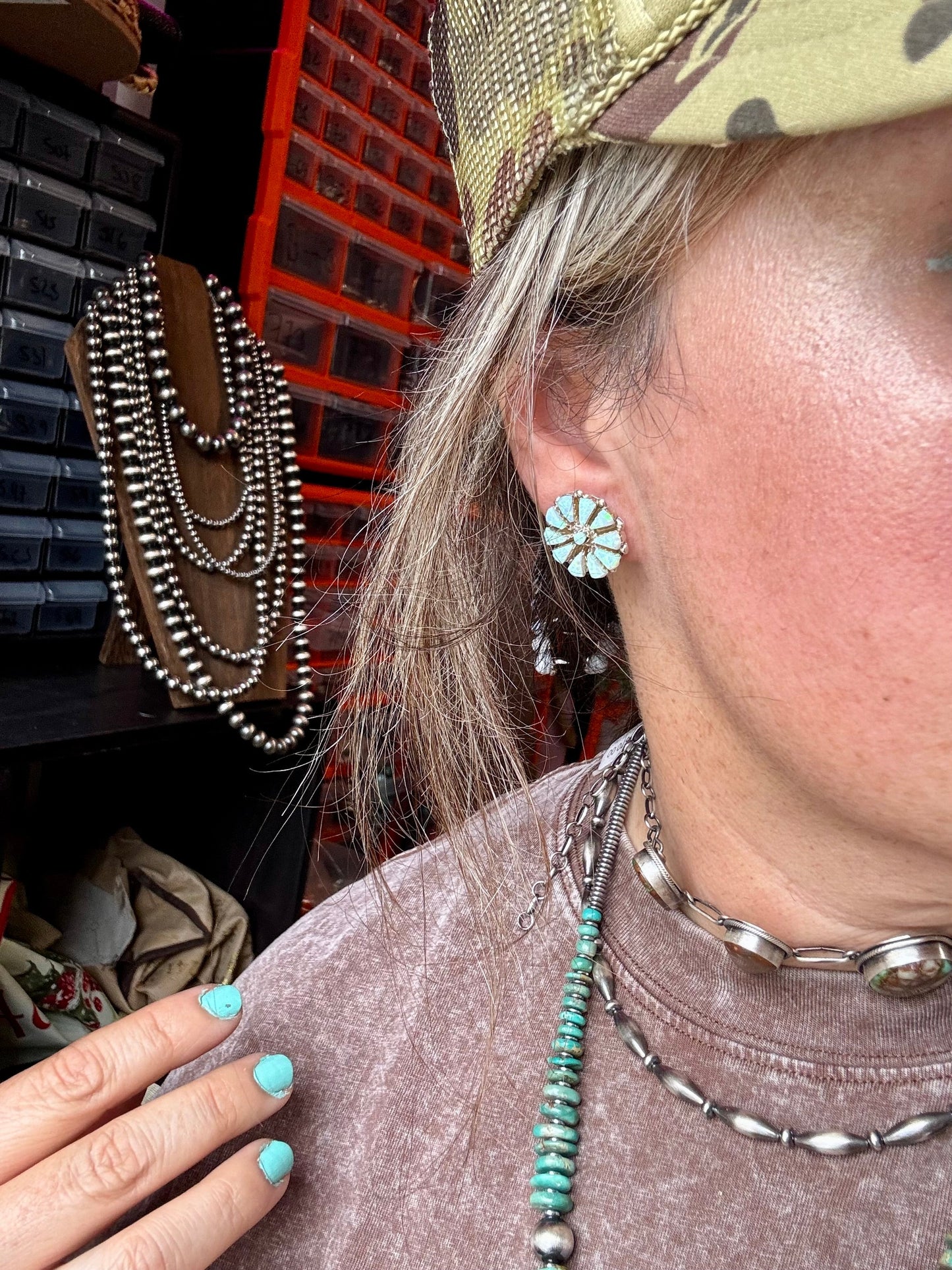 Cluster Earrings – White Opal & Sterling Silver