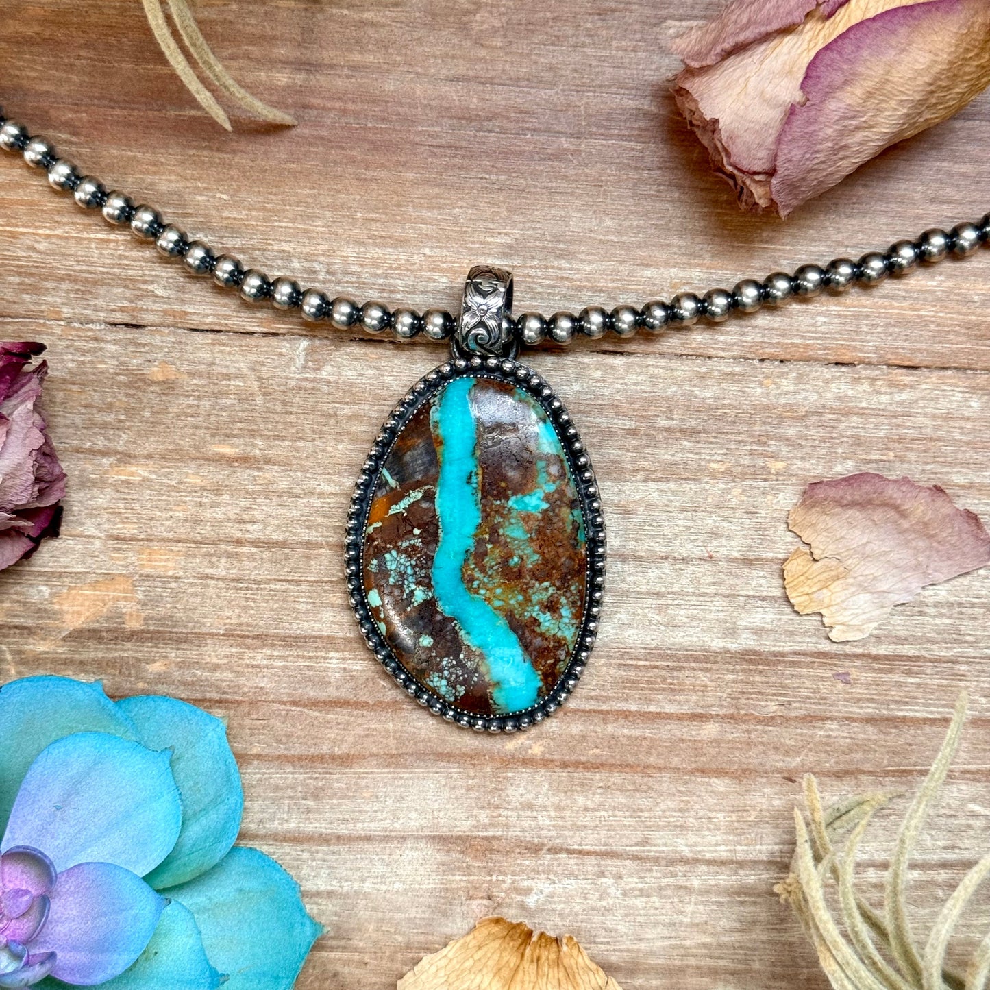 MJ Turquoise Pendant – Sterling Silver (Fits 6mm Pearls)
