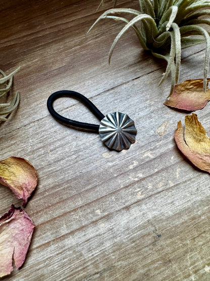 Sterling Silver Hair Tie – Small Stamped Concho