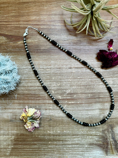 18 Inch 5 mm Sterling Silver Pearls necklace with Black Onyx