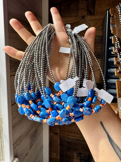 Sterling Silver & Spiny Oyster Choker with Lapis – Summer Necklace