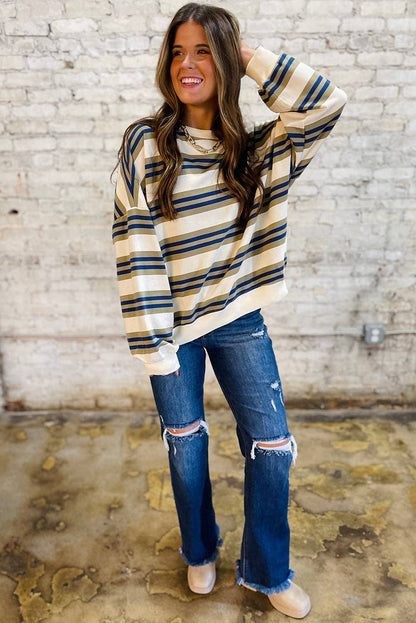 Stripe Crewneck Pullover Sweatshirt