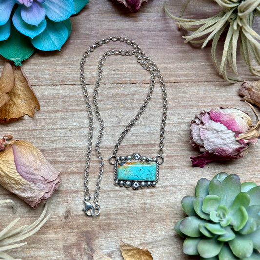 103 - Sterling Silver Blackjack Turquoise Bar Necklace by Jason Ogg