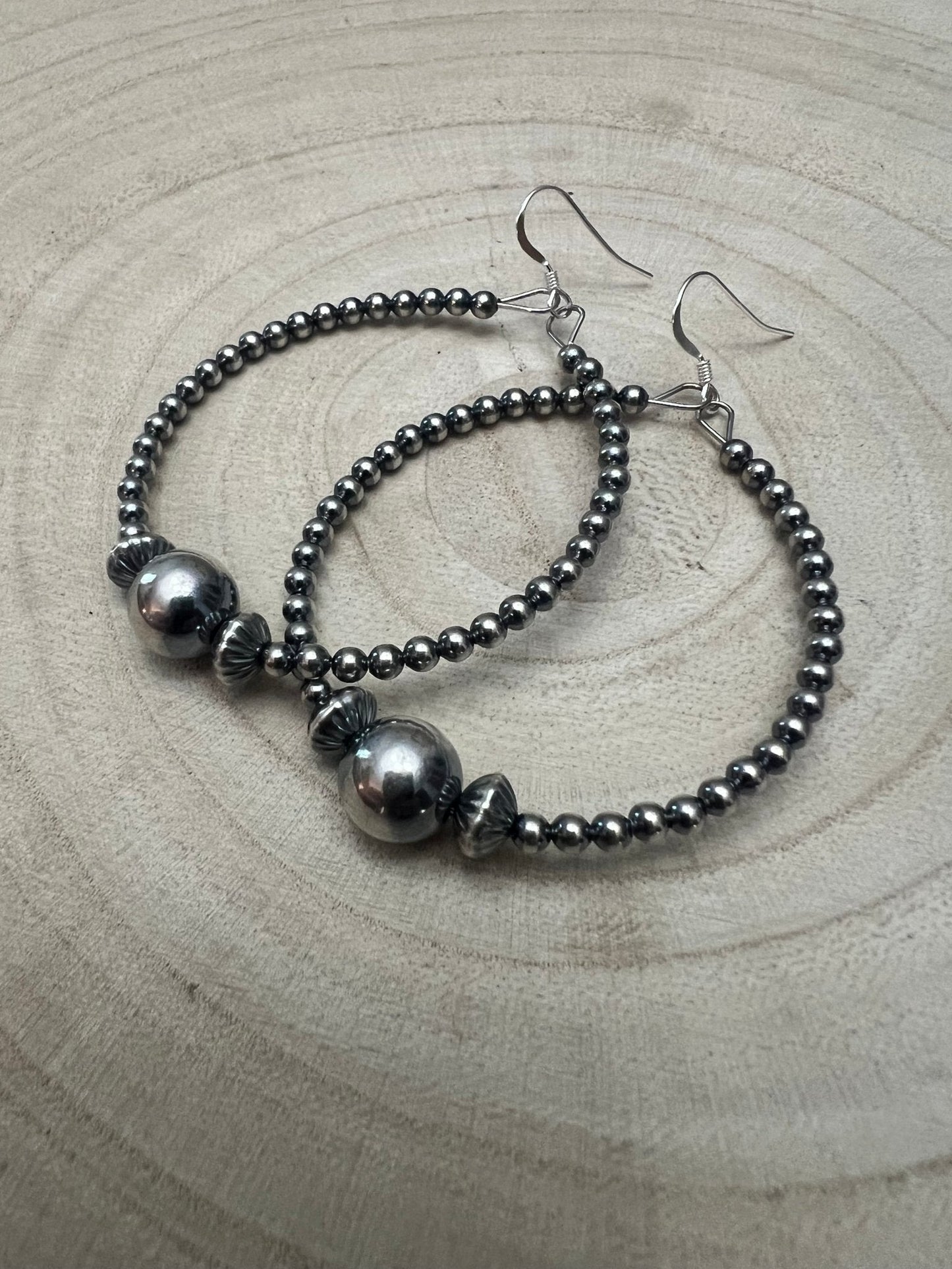 3 mm Sterling Silver Pearl Hoops with 10 mm - 2 inch drop