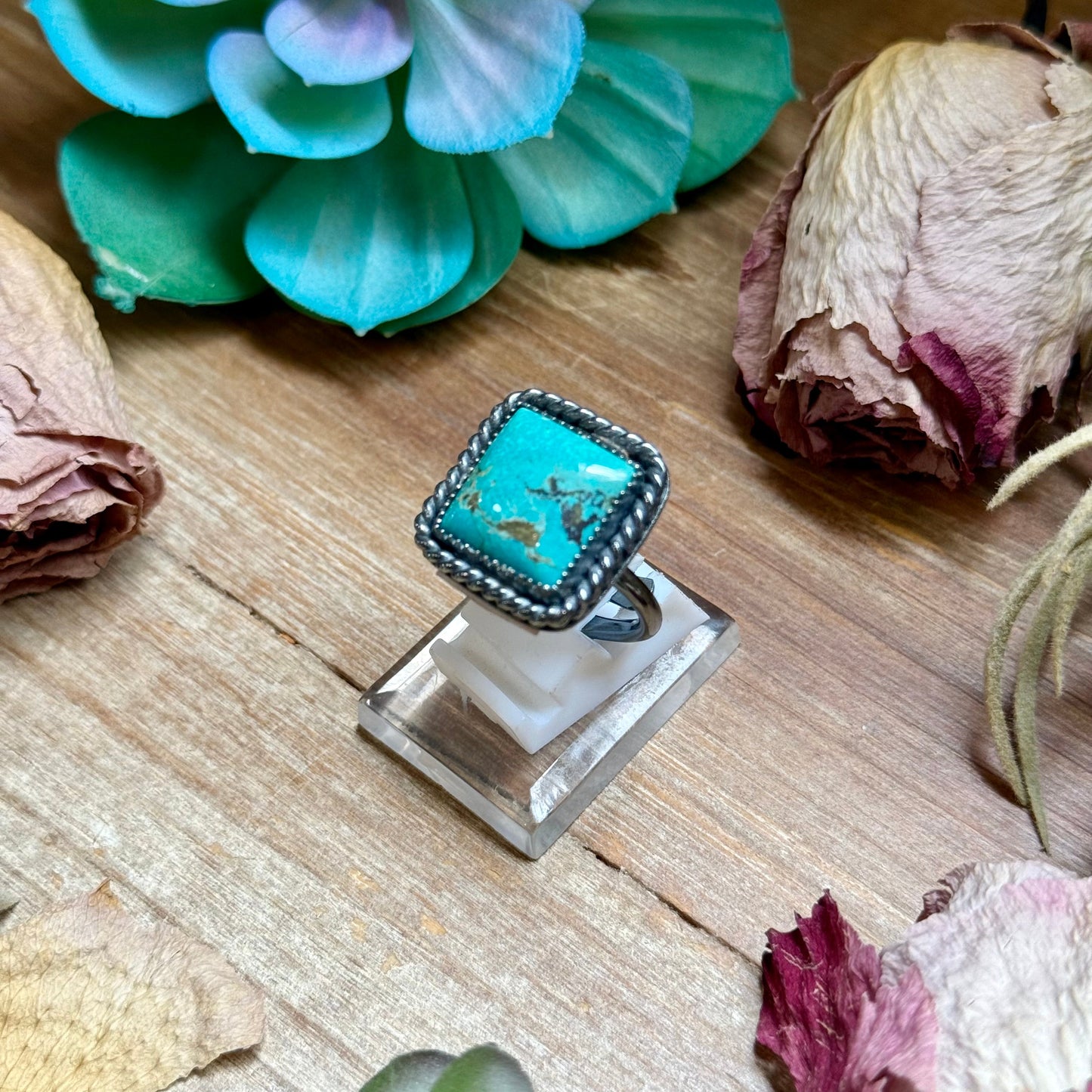 MJ Turquoise Sterling Silver Ring – Square