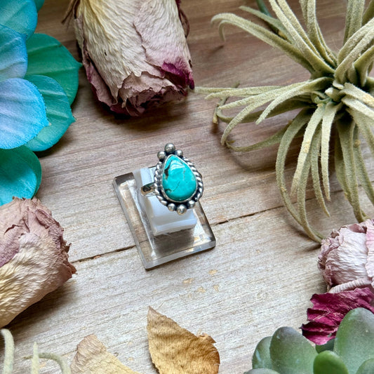 126 - Sterling Silver Tyrone Turquoise Medicine Man Eye Stamped Stacking Ring by Jason Ogg