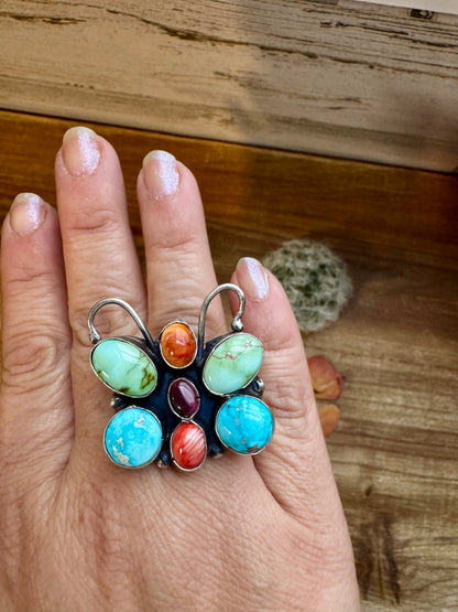 Butterfly Ring - Adjustable - Mix Stone & Sterling Silver III