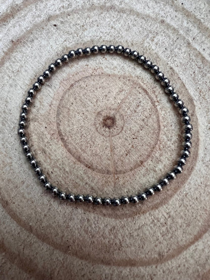 3mm Sterling Pearl Stretch Bracelet — 6.5 inch (Oxidized)