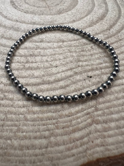 3mm Sterling Pearl Stretch Bracelet — 6.5 inch (Oxidized)