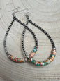 3mm Sterling Pearl Teardrop Earrings with Spiny Oyster & Turquoise — 4 inch drop (Made in USA)