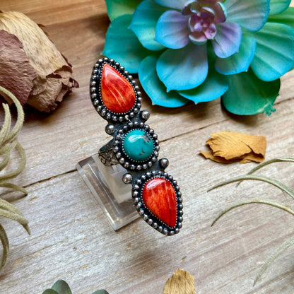 MJ Ring Red Spiny Oyster & Turquoise Ring