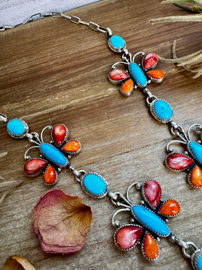 Massive Butterfly Necklace – Kingman Turquoise & Spiny Oyster – 32.5 Inch