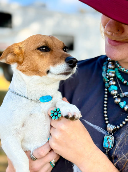 Sterling Silver Choker with Turquoise Pendant – 13”