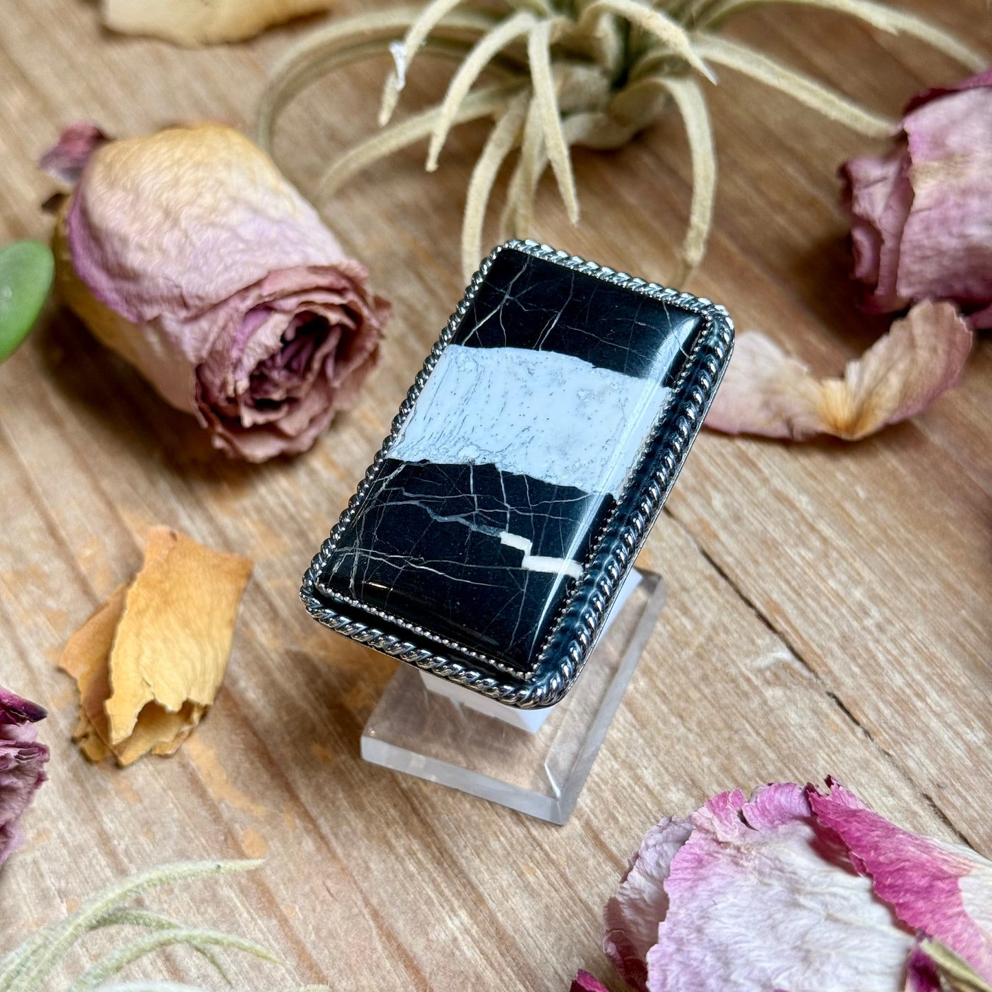 MJ White Buffalo Ring – Sterling Silver Adjustable Band