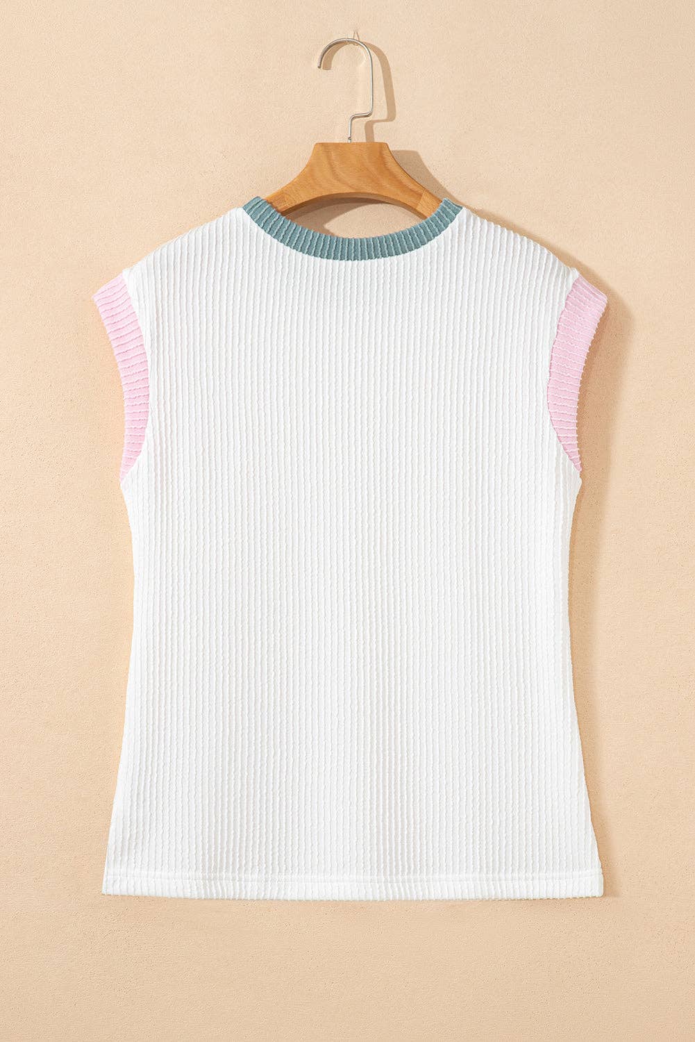 Colorblock Corded Knit Crew Neck Tee