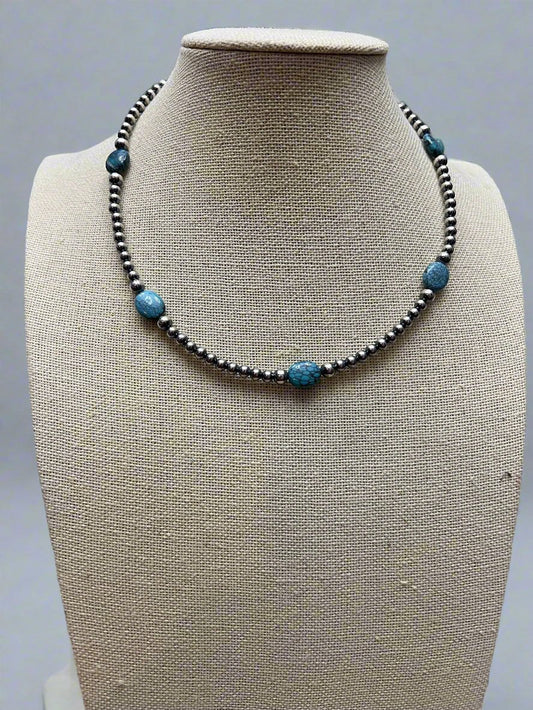 4mm & 5mm Sterling Pearl Turquoise Choker  - 15 inch