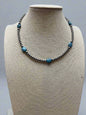 4mm & 5mm Sterling Pearl & Turquoise Choker — 15 inch (Handmade in North Texas)