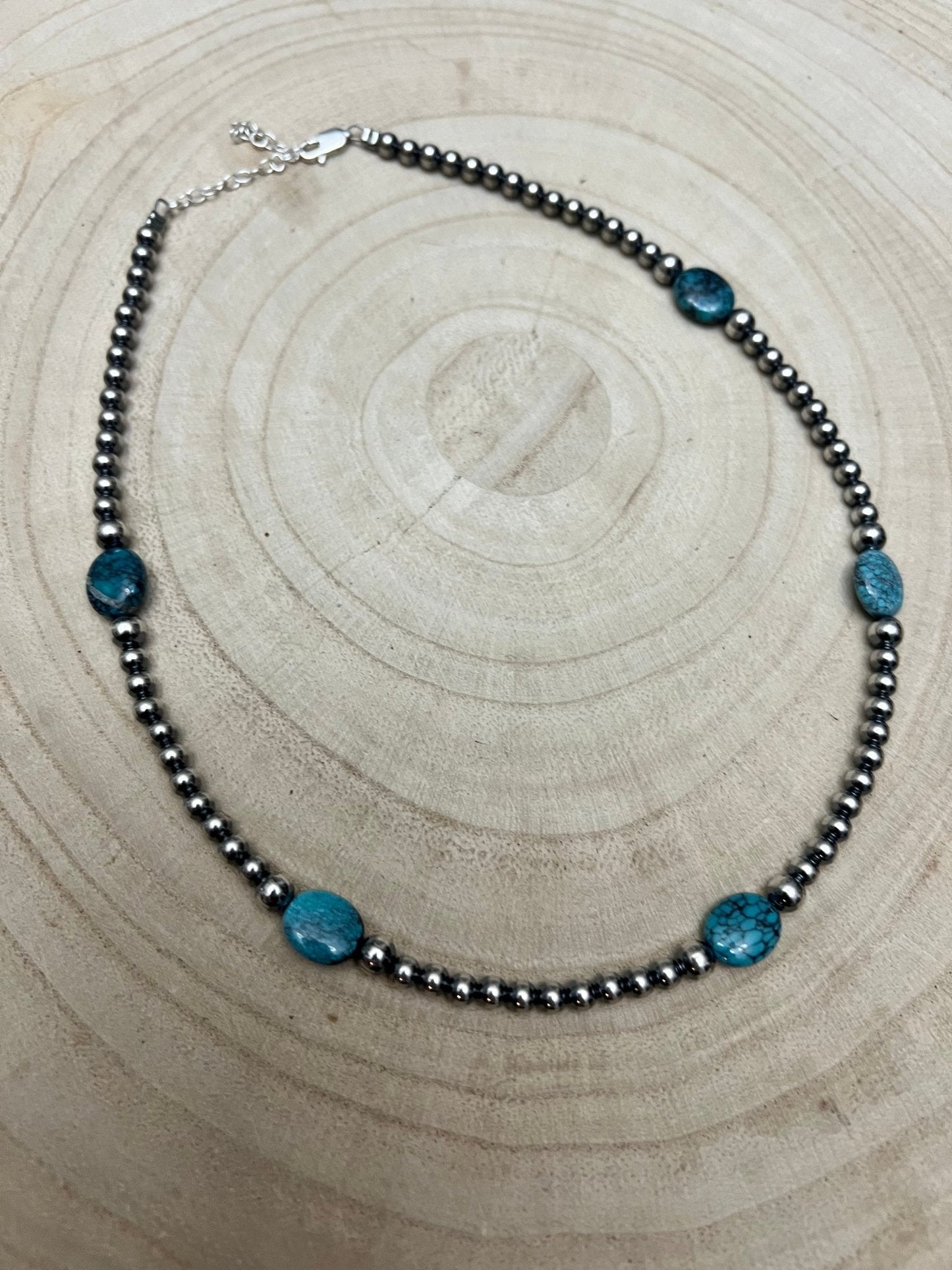 4mm & 5mm Sterling Pearl Turquoise Choker  - 15 inch