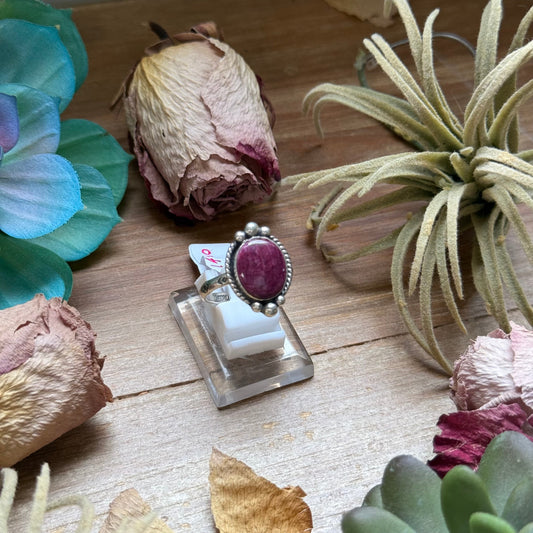 143 - Sterling Silver Purple Spiny Oyster Medicine Man Eye Stamped Stacking Ring by Jason Ogg